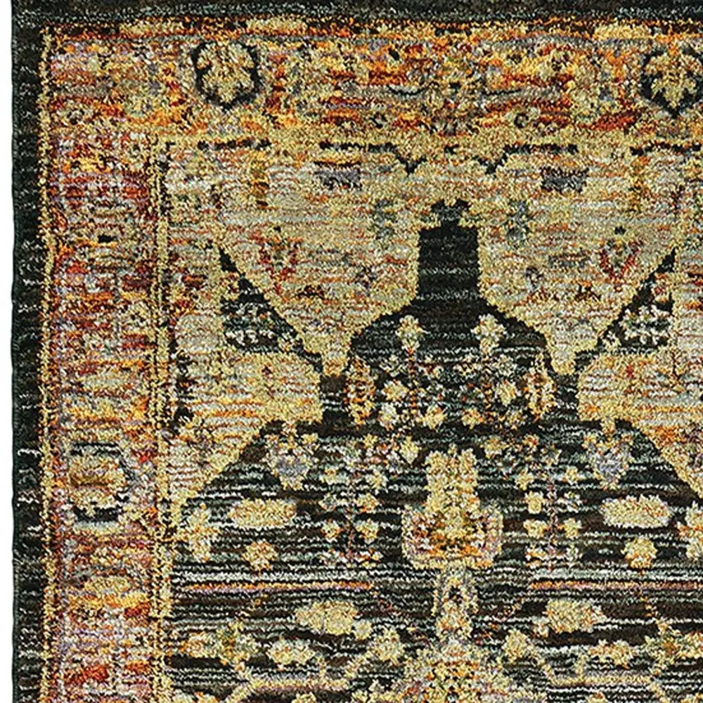 12' Runner Gold and Black Oriental Power Loom Runner Rug - Homeroots - Flyclothing LLC