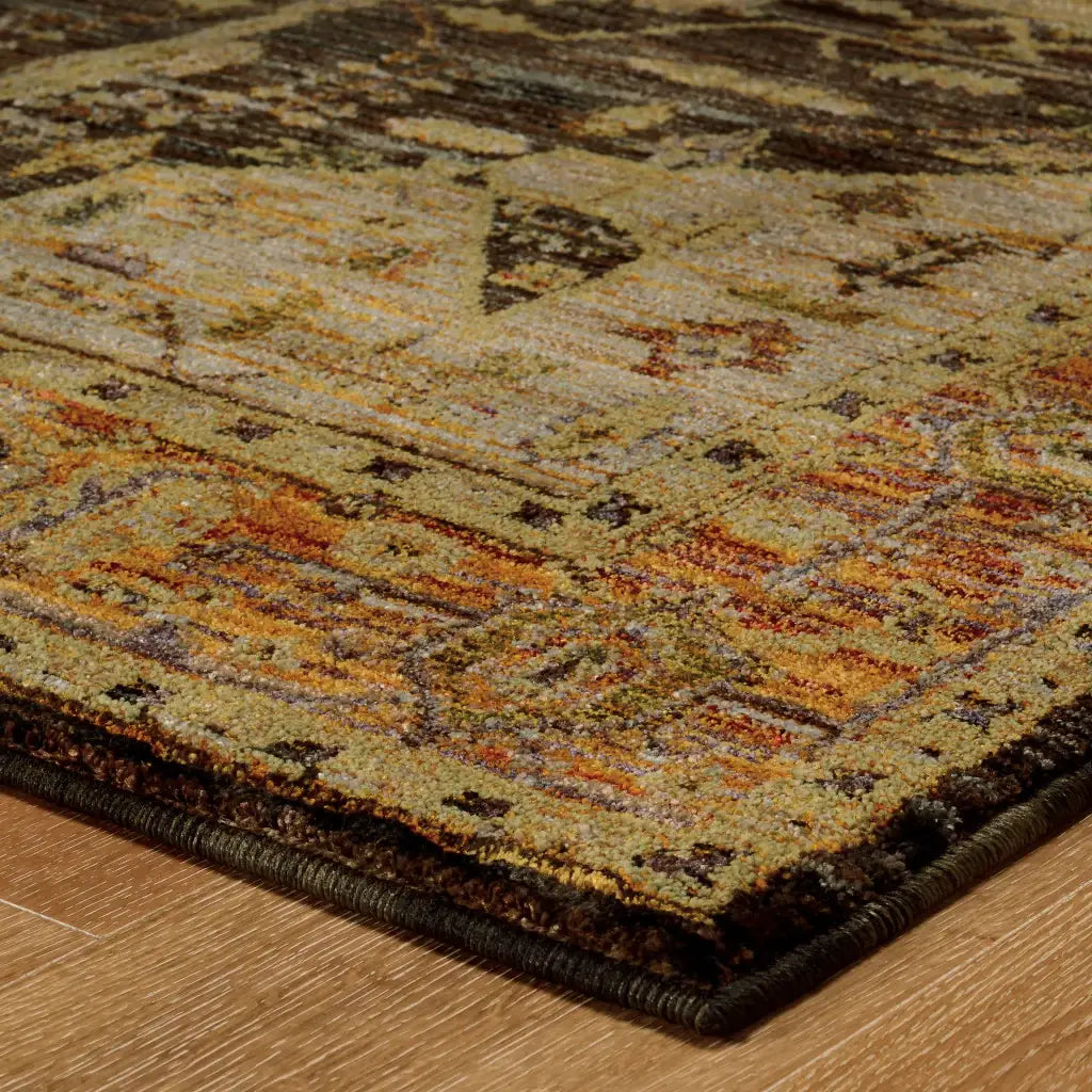 7' X 10' Black and Gold Oriental Power Loom Area Rug - Homeroots - Flyclothing LLC