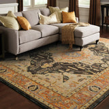 7' X 10' Black and Gold Oriental Power Loom Area Rug - Homeroots - Flyclothing LLC