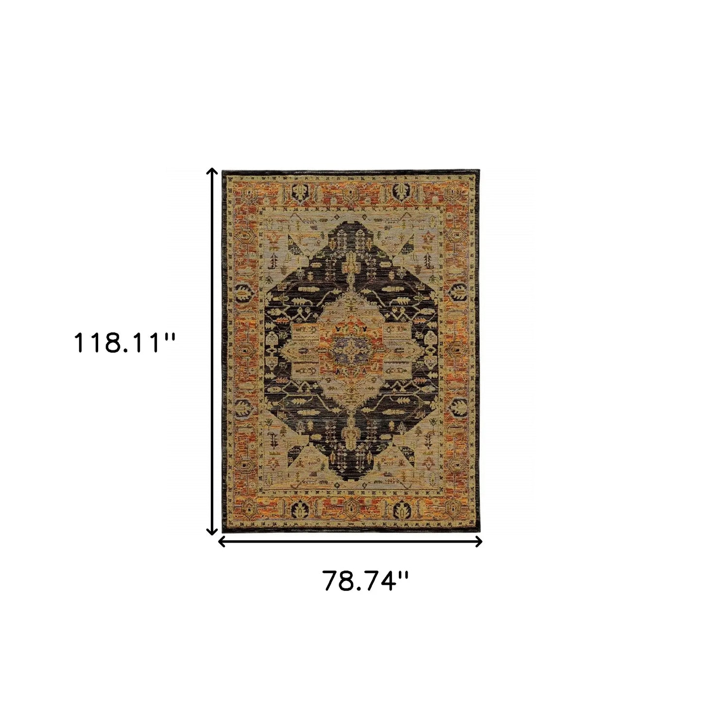 7' X 10' Black and Gold Oriental Power Loom Area Rug - Homeroots - Flyclothing LLC