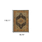 7' X 10' Black and Gold Oriental Power Loom Area Rug - Homeroots - Flyclothing LLC