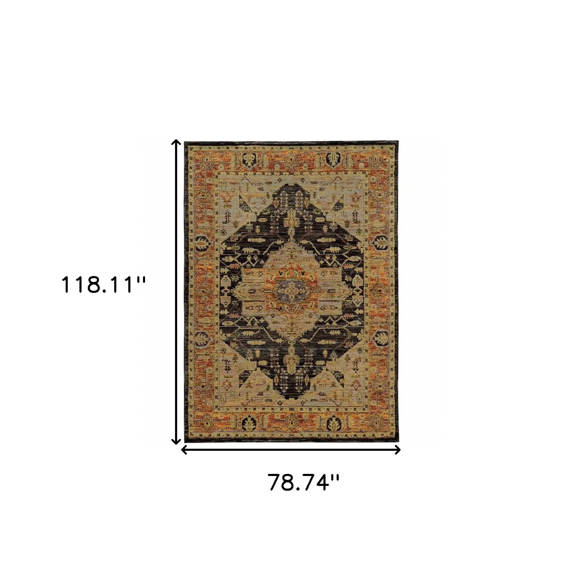 7' X 10' Black and Gold Oriental Power Loom Area Rug - Homeroots - Flyclothing LLC