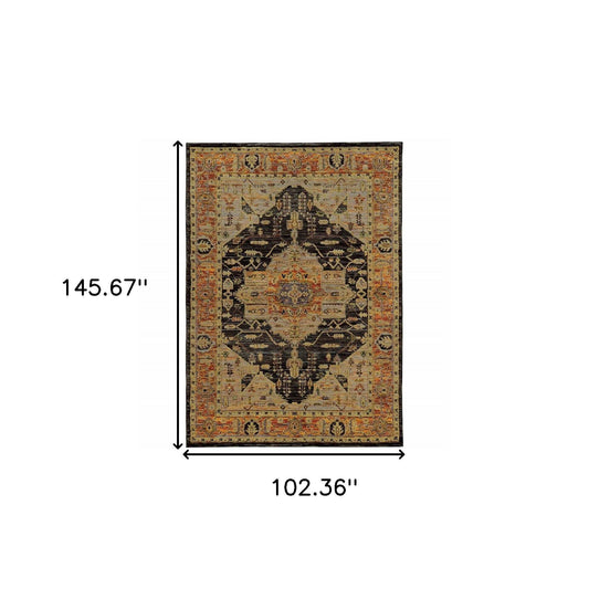 9' X 12' Black and Gold Oriental Power Loom Area Rug - Homeroots - Flyclothing LLC