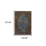 10' X 13' Blue and Beige Oriental Power Loom Area Rug - Homeroots