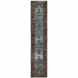 12' Runner Blue and Red Oriental Power Loom Runner Rug - Homeroots - Flyclothing LLC