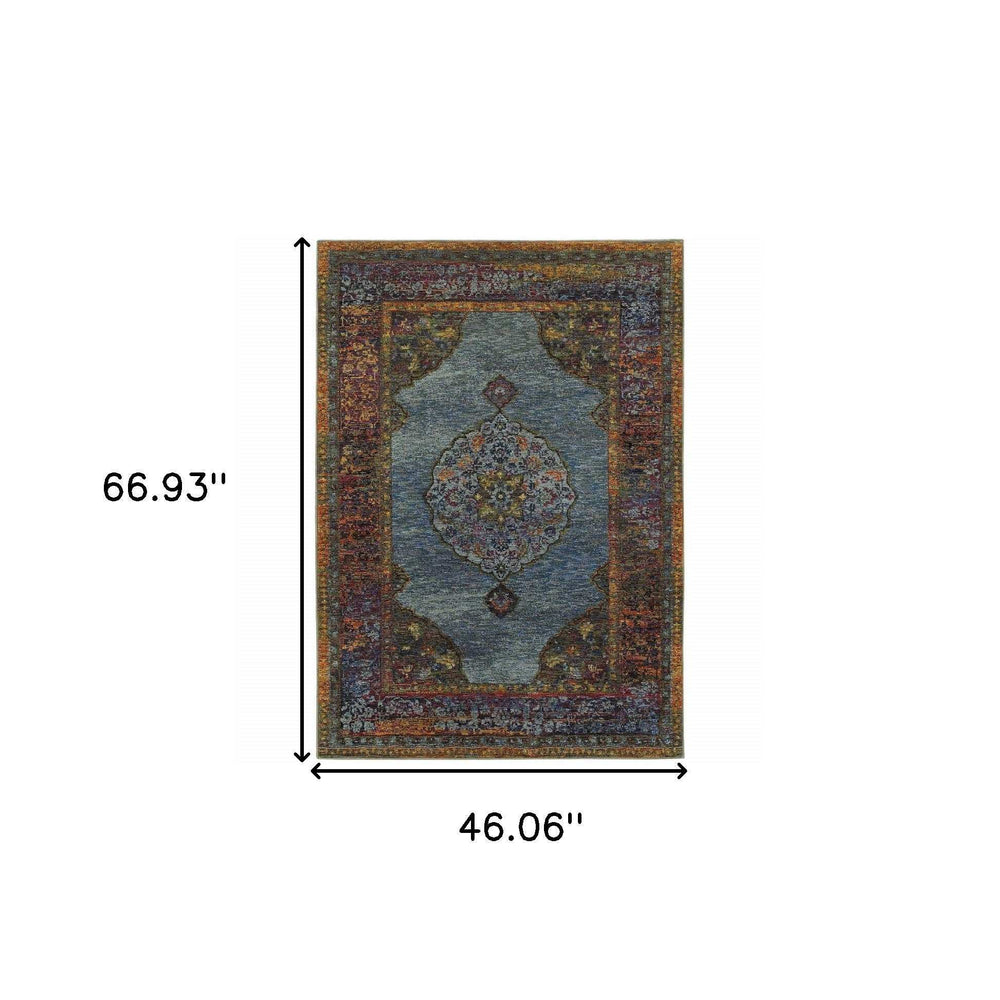 3' X 5' Blue and Beige Oriental Power Loom Area Rug - Homeroots - Flyclothing LLC