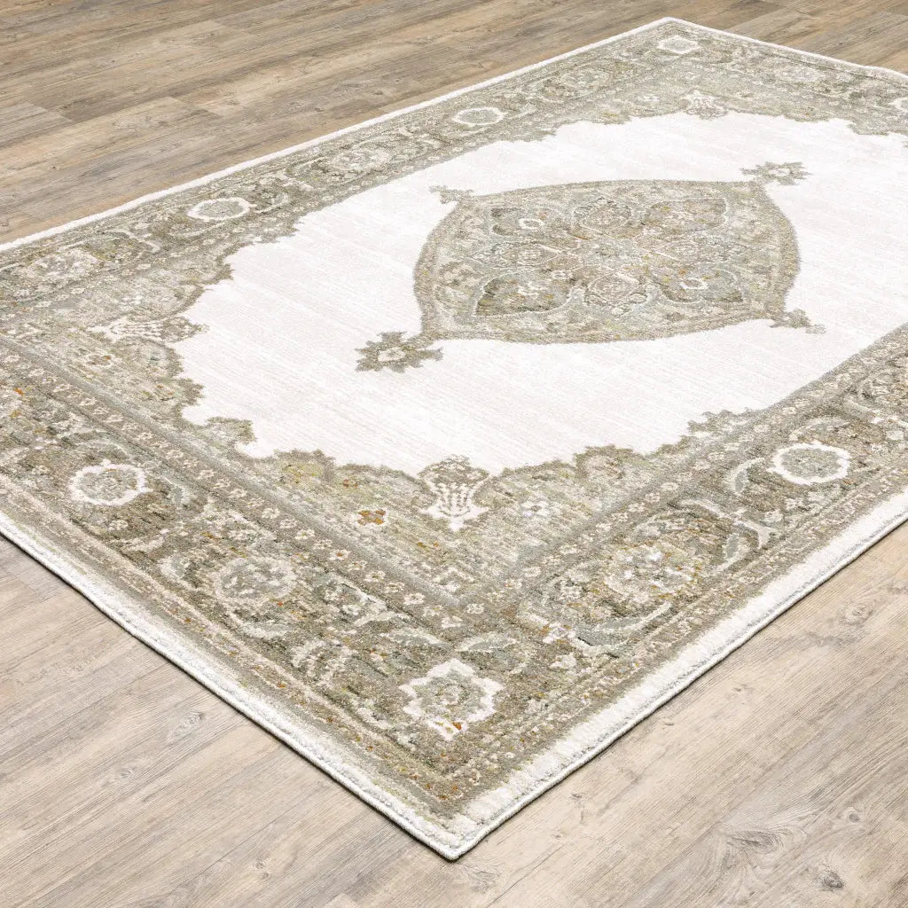 10' X 13' Beige and Ivory Oriental Power Loom Area Rug - Homeroots - Flyclothing LLC