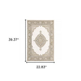 2' X 3' Beige and Ivory Oriental Power Loom Area Rug - Homeroots - Flyclothing LLC