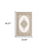 2' X 3' Beige and Ivory Oriental Power Loom Area Rug - Homeroots