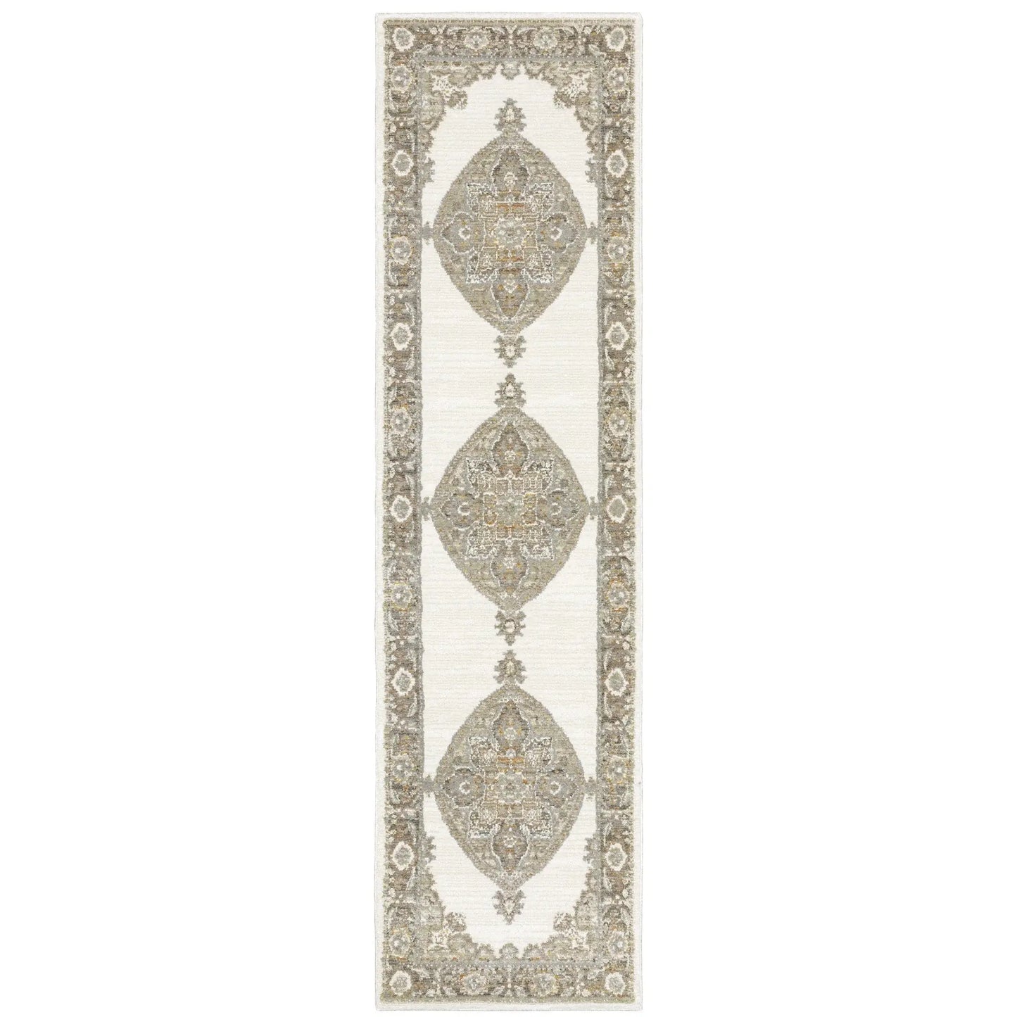 8' Runner Beige and Ivory Oriental Power Loom Runner Rug - Homeroots - Flyclothing LLC