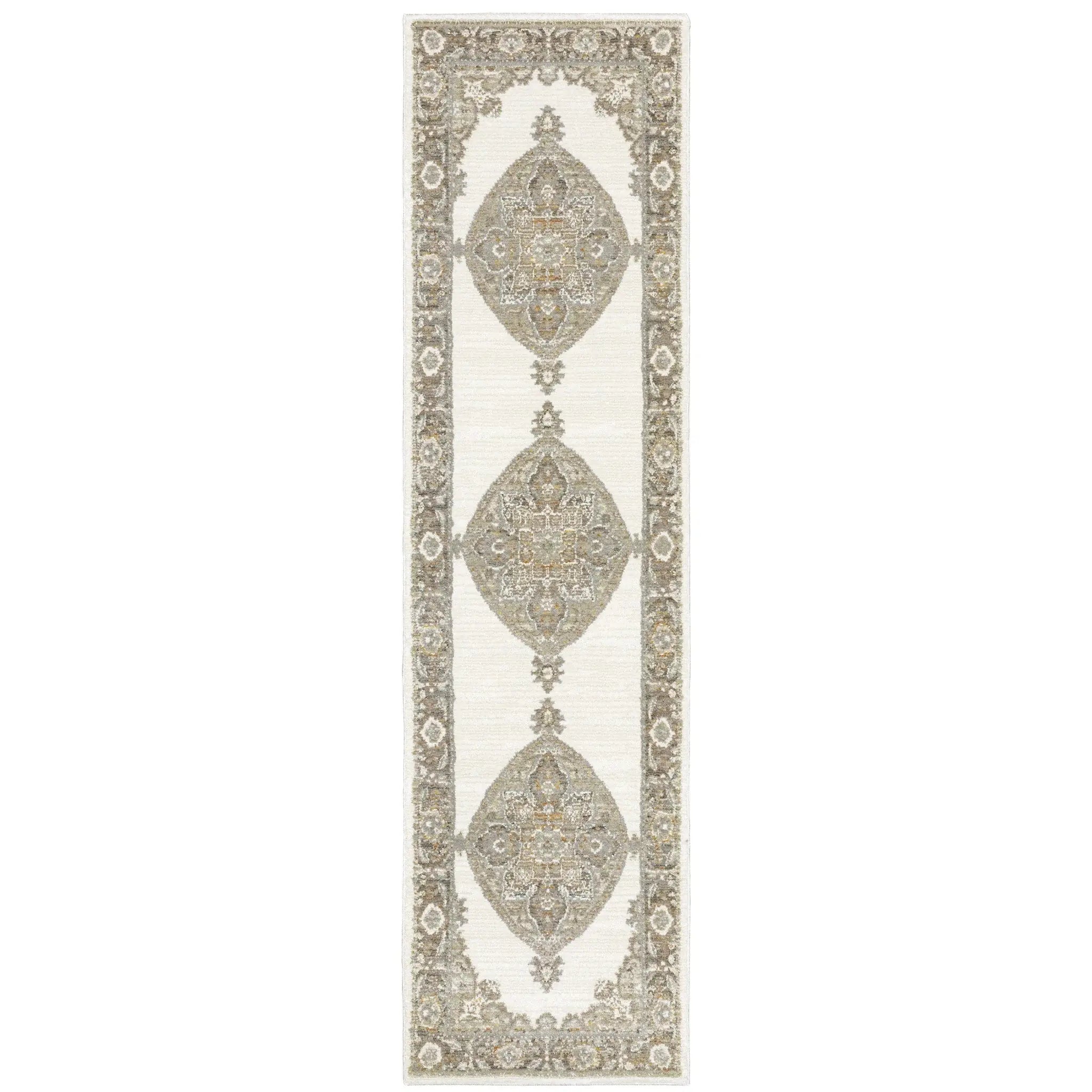 8' Runner Beige and Ivory Oriental Power Loom Runner Rug - Homeroots - Flyclothing LLC