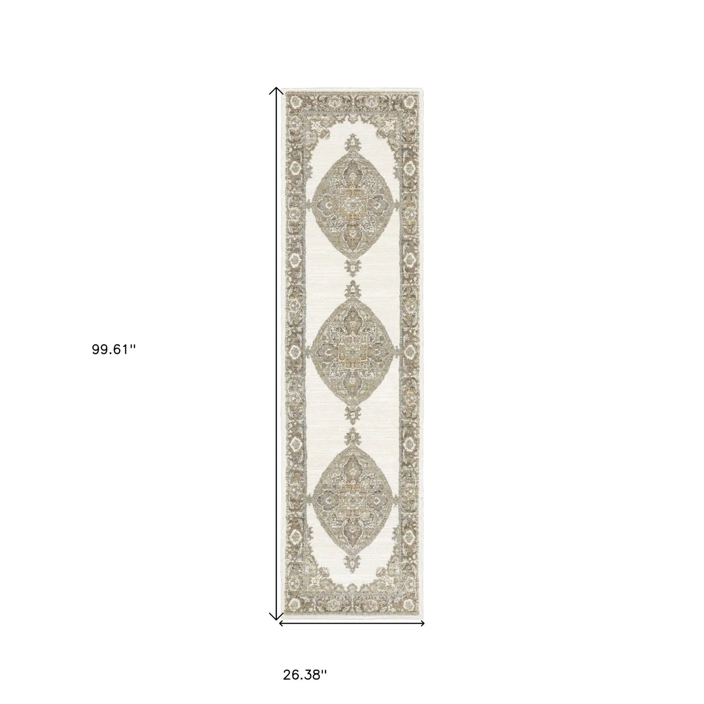 8' Runner Beige and Ivory Oriental Power Loom Runner Rug - Homeroots - Flyclothing LLC