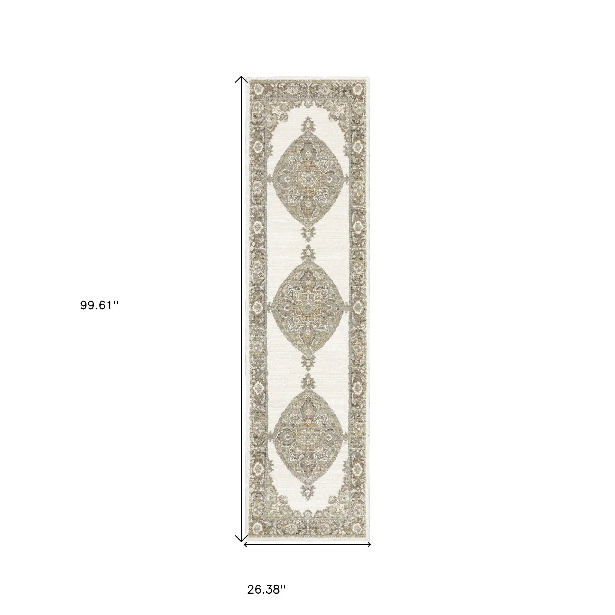 8' Runner Beige and Ivory Oriental Power Loom Runner Rug - Homeroots - Flyclothing LLC