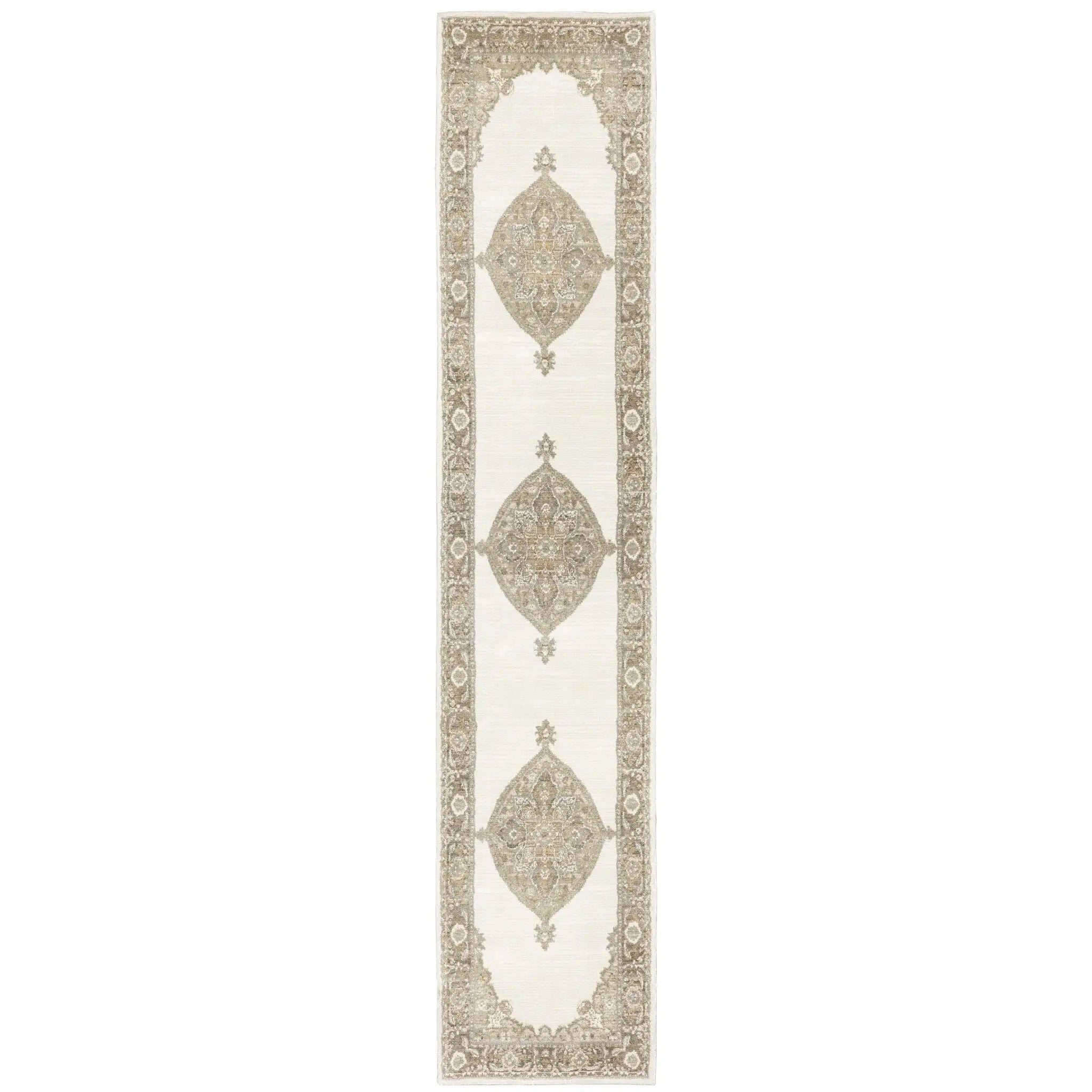 12' Runner Beige and Ivory Oriental Power Loom Runner Rug - Homeroots - Flyclothing LLC