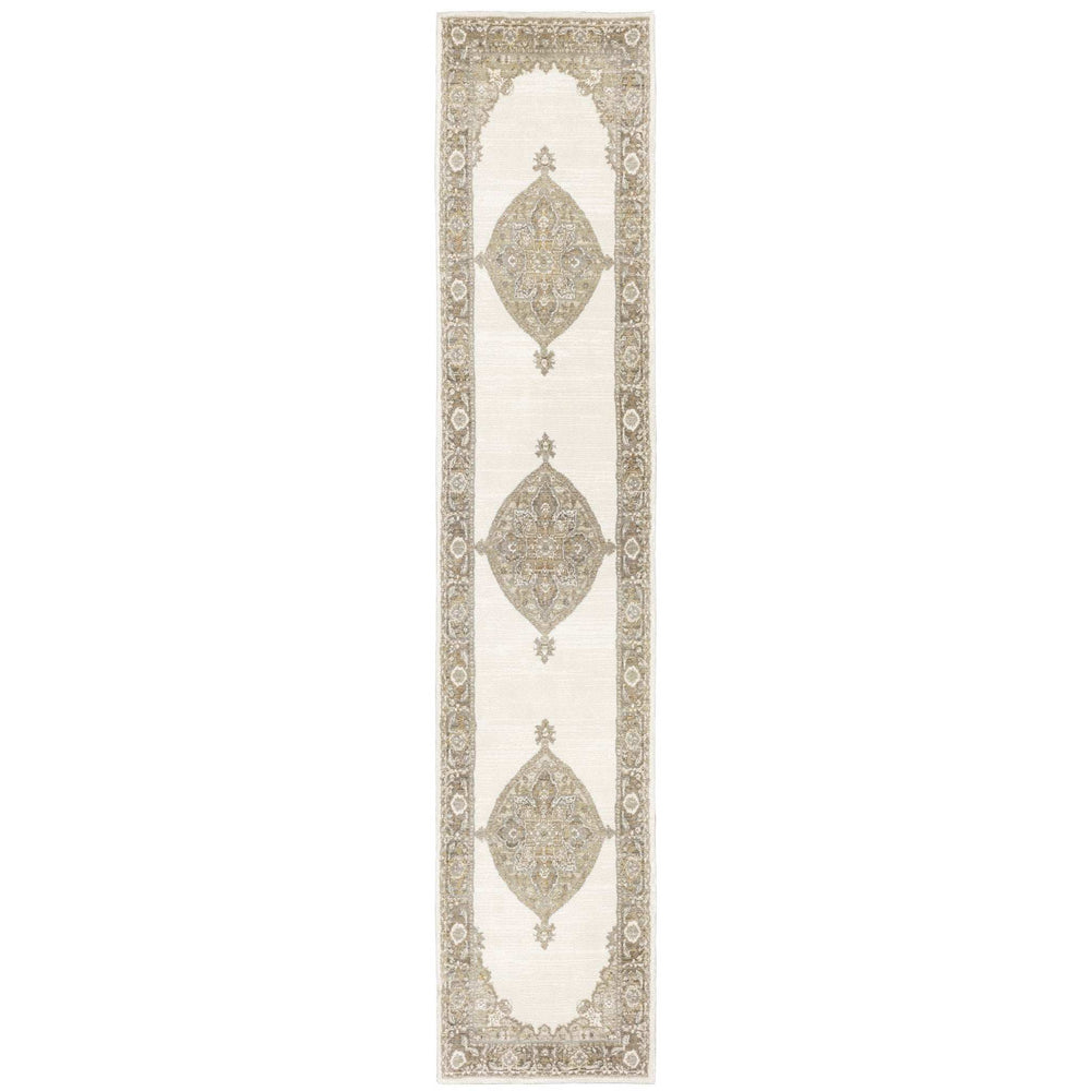 12' Runner Beige and Ivory Oriental Power Loom Runner Rug - Homeroots - Flyclothing LLC