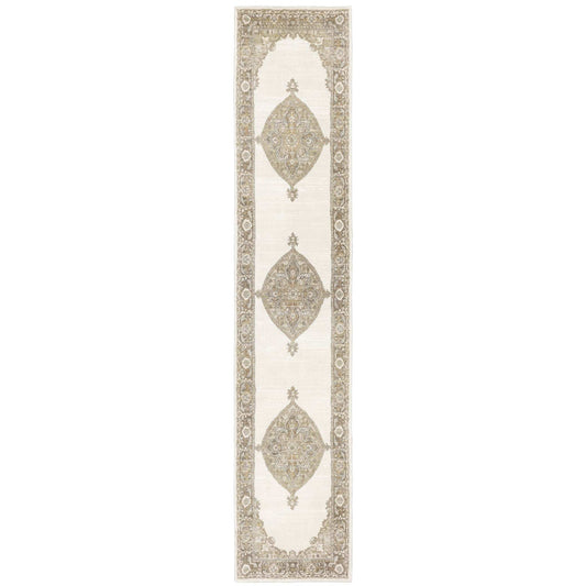 12' Runner Beige and Ivory Oriental Power Loom Runner Rug - Homeroots - Flyclothing LLC