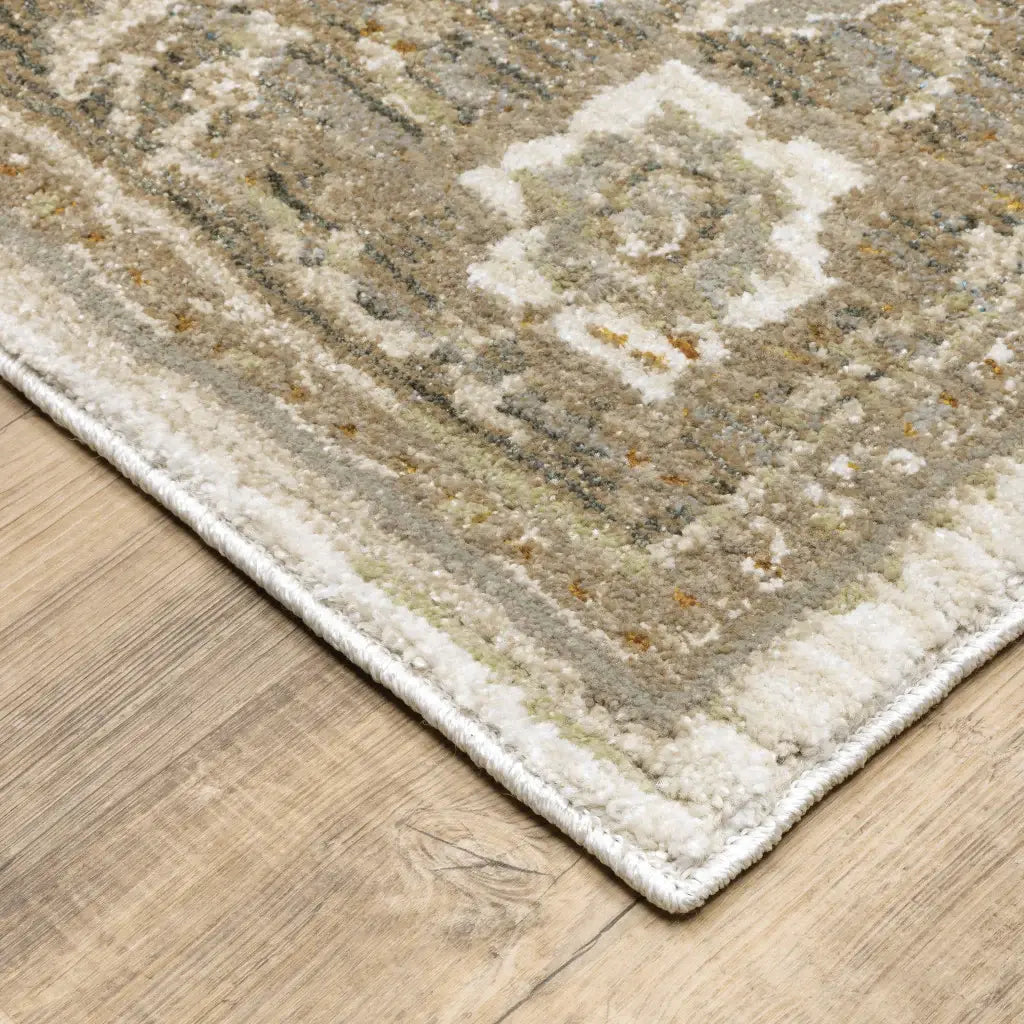 12' Runner Beige and Ivory Oriental Power Loom Runner Rug - Homeroots - Flyclothing LLC