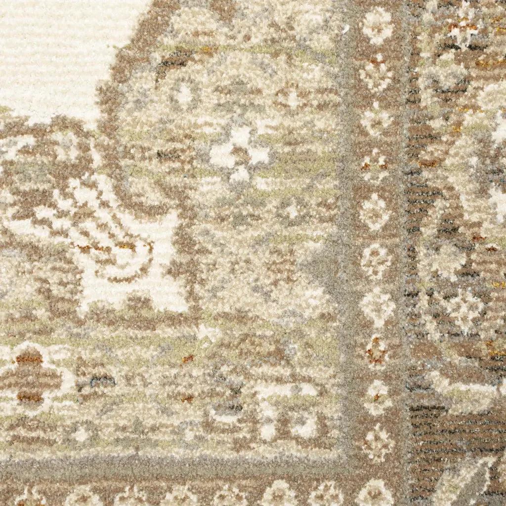 12' Runner Beige and Ivory Oriental Power Loom Runner Rug - Homeroots - Flyclothing LLC