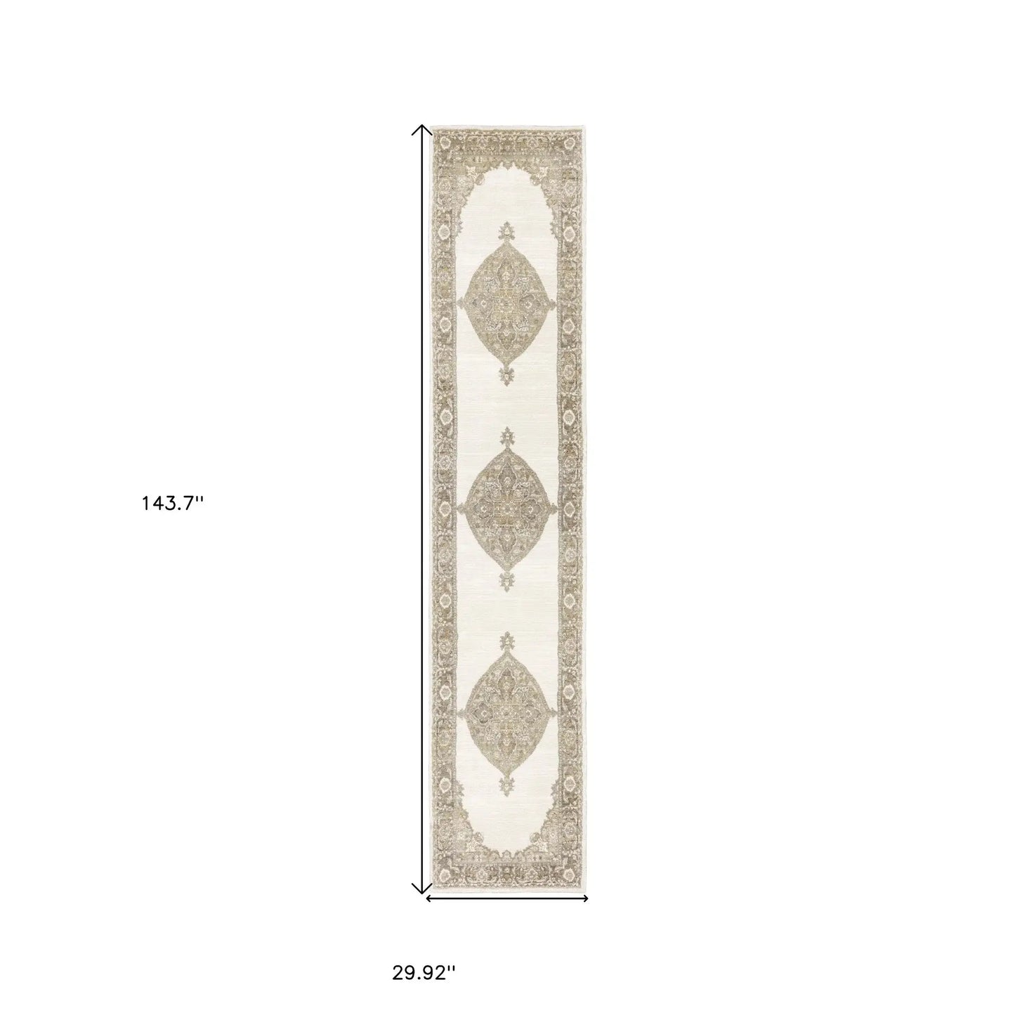 12' Runner Beige and Ivory Oriental Power Loom Runner Rug - Homeroots - Flyclothing LLC