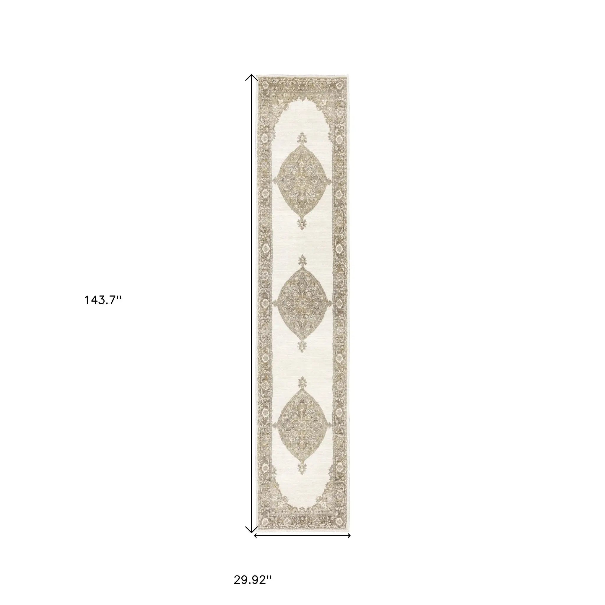 12' Runner Beige and Ivory Oriental Power Loom Runner Rug - Homeroots - Flyclothing LLC