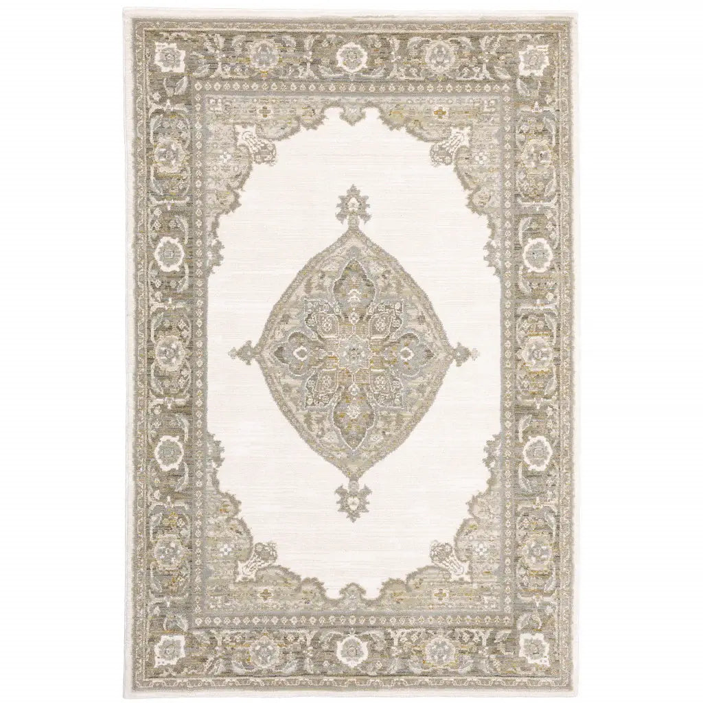 3' X 5' Beige and Ivory Oriental Power Loom Area Rug - Homeroots - Flyclothing LLC