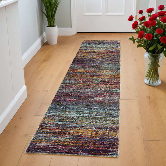 8' Runner Blue and Gray Abstract Power Loom Runner Rug - Homeroots - Flyclothing LLC