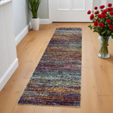 8' Runner Blue and Gray Abstract Power Loom Runner Rug
