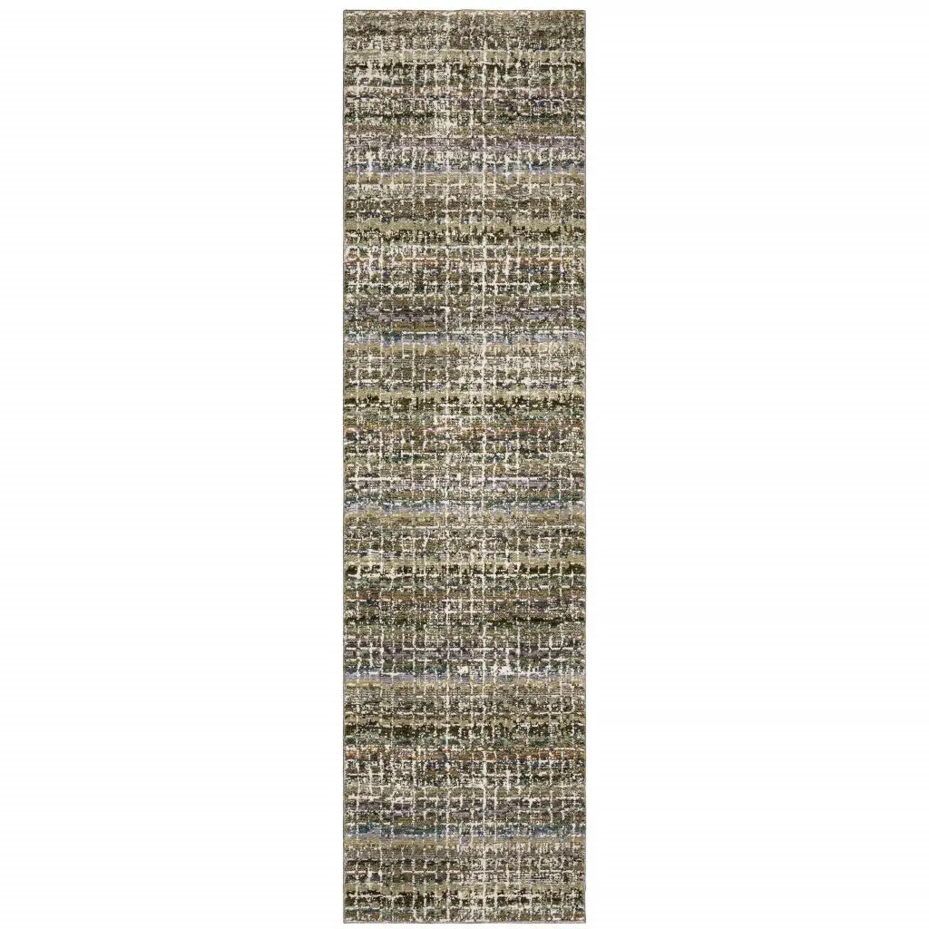 12' Runner Green Abstract Power Loom Runner Rug - Homeroots - Flyclothing LLC
