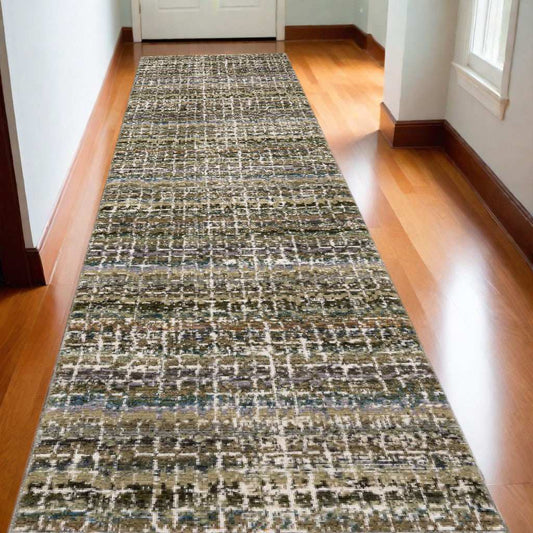 12' Runner Green Abstract Power Loom Runner Rug - Homeroots - Flyclothing LLC