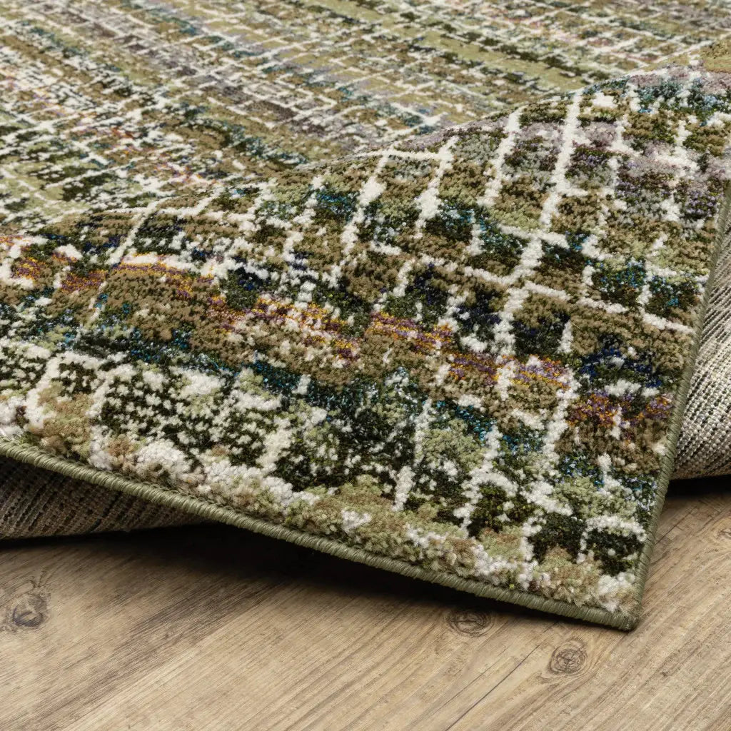 12' Runner Green Abstract Power Loom Runner Rug - Homeroots - Flyclothing LLC