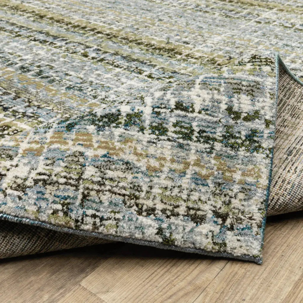 8' Runner Blue and Ivory Abstract Power Loom Runner Rug - Homeroots - Flyclothing LLC