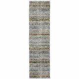 12' Runner Blue Green Teal and Grey Abstract Power Loom Runner Rug - Homeroots