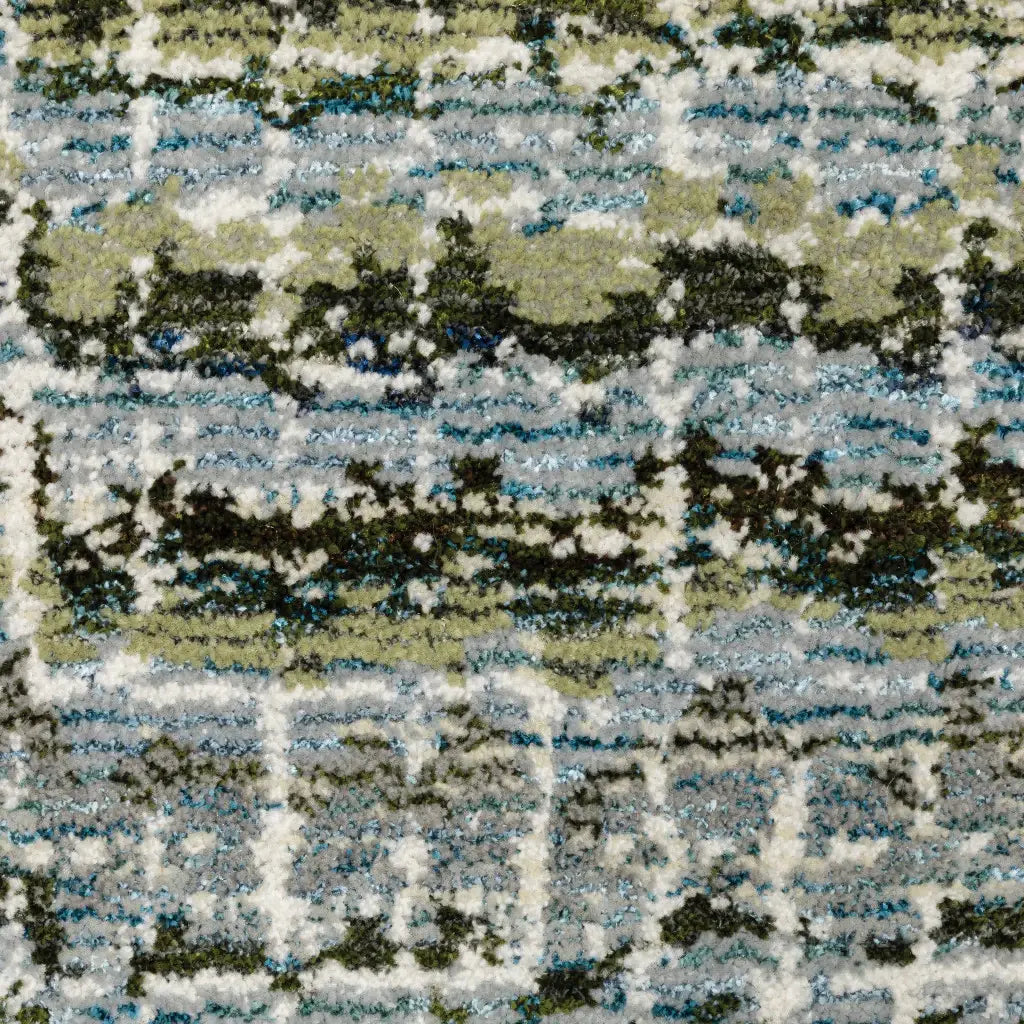 12' Runner Blue Green Teal and Grey Abstract Power Loom Runner Rug - Homeroots - Flyclothing LLC