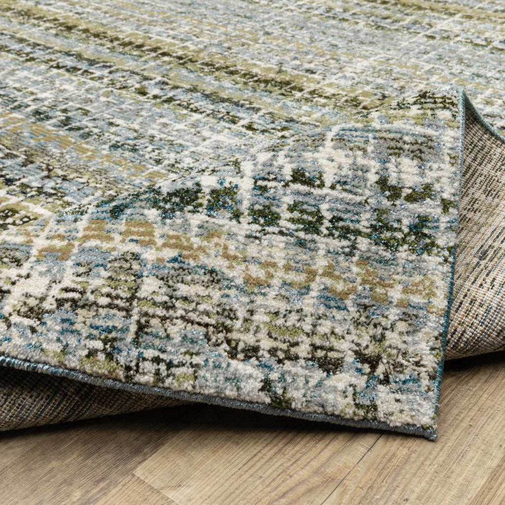 12' Runner Blue Green Teal and Grey Abstract Power Loom Runner Rug - Homeroots - Flyclothing LLC