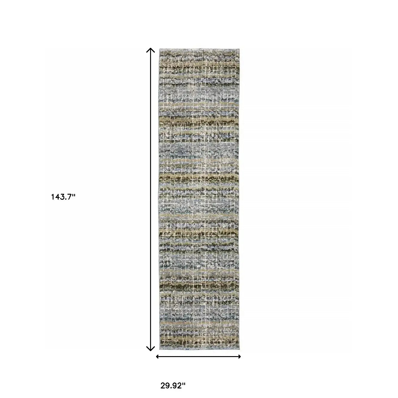 12' Runner Blue Green Teal and Grey Abstract Power Loom Runner Rug - Homeroots - Flyclothing LLC