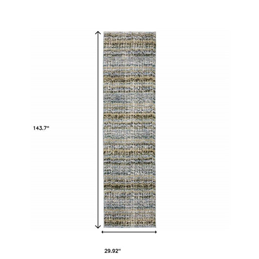 12' Runner Blue Green Teal and Grey Abstract Power Loom Runner Rug - Homeroots - Flyclothing LLC