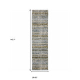 12' Runner Blue Green Teal and Grey Abstract Power Loom Runner Rug