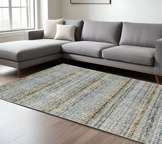 7' X 10' Blue and Ivory Abstract Power Loom Area Rug - Homeroots - Flyclothing LLC
