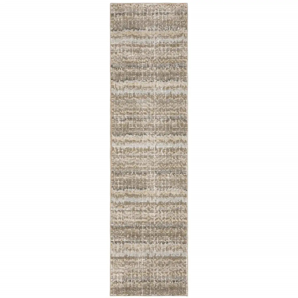 12' Runner Ivory Grey Tan and Brown Abstract Power Loom Runner Rug - Homeroots - Flyclothing LLC