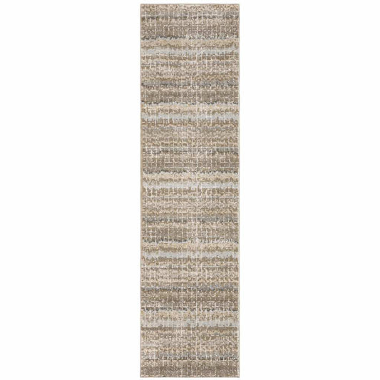 12' Runner Ivory Grey Tan and Brown Abstract Power Loom Runner Rug - Homeroots - Flyclothing LLC