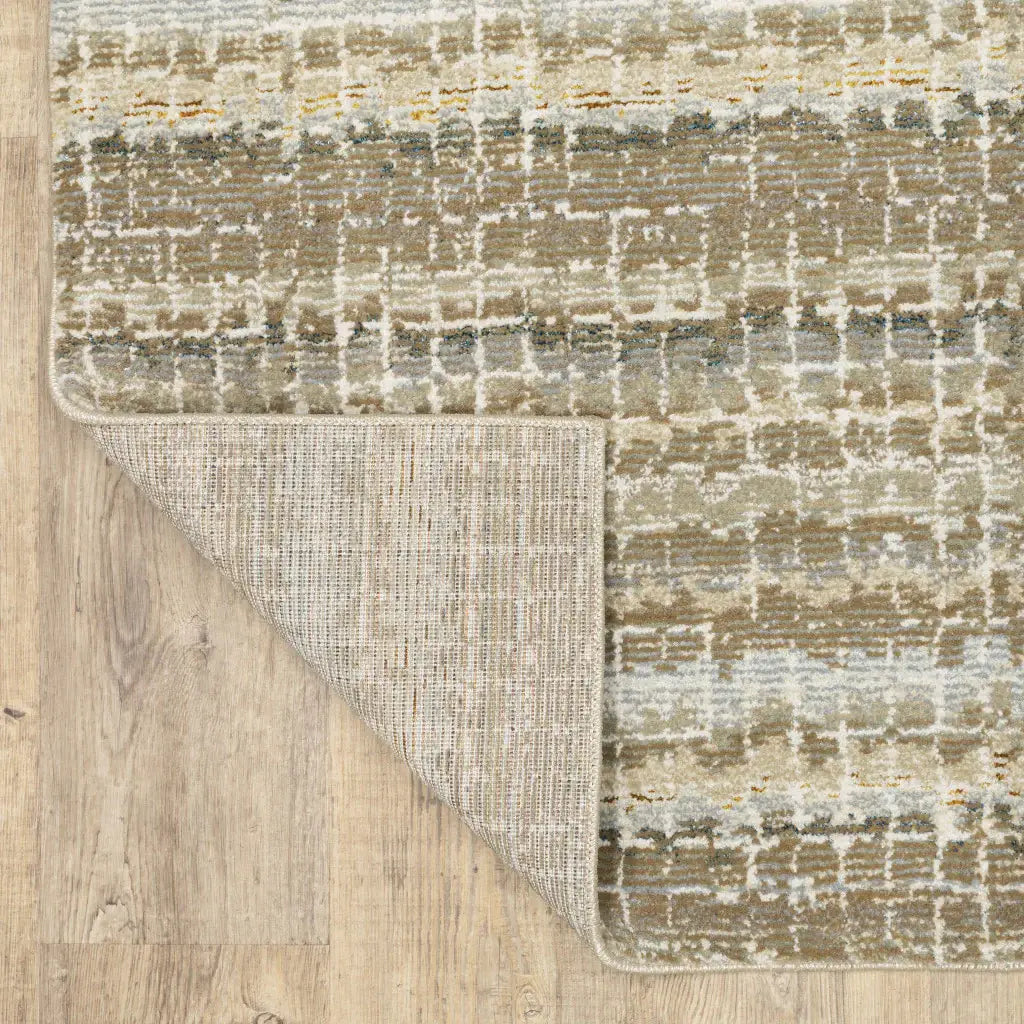 12' Runner Ivory Grey Tan and Brown Abstract Power Loom Runner Rug - Homeroots - Flyclothing LLC