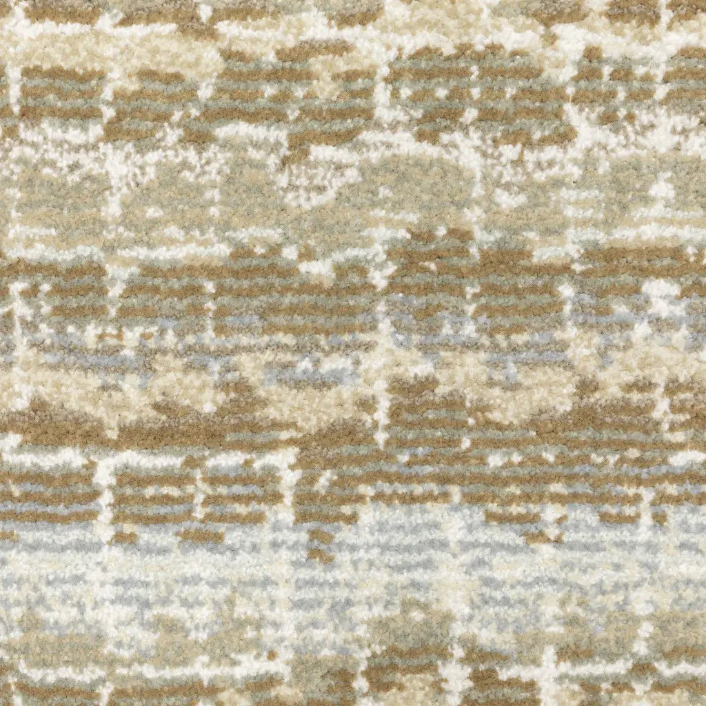 12' Runner Ivory Grey Tan and Brown Abstract Power Loom Runner Rug - Homeroots - Flyclothing LLC