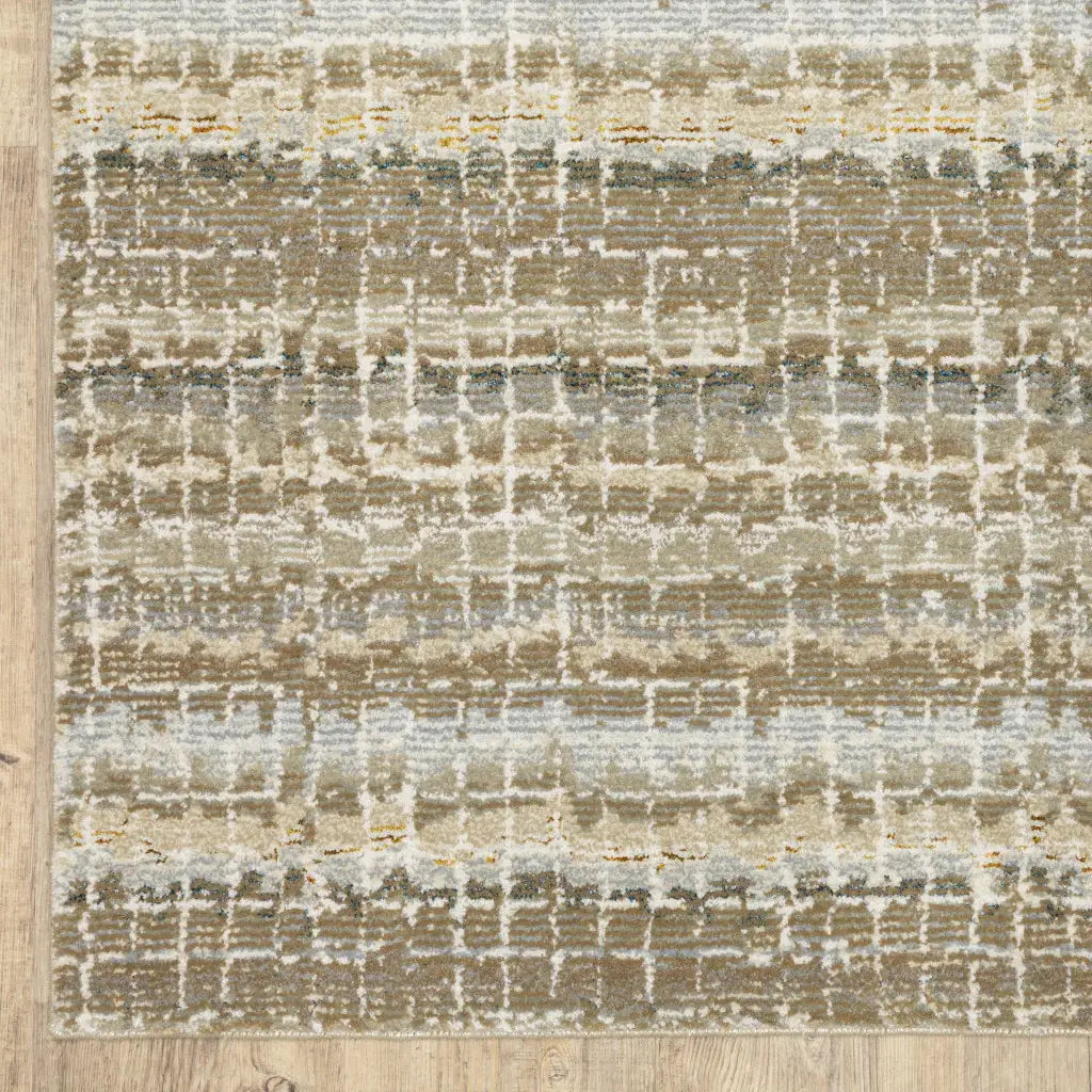 12' Runner Ivory Grey Tan and Brown Abstract Power Loom Runner Rug - Homeroots - Flyclothing LLC
