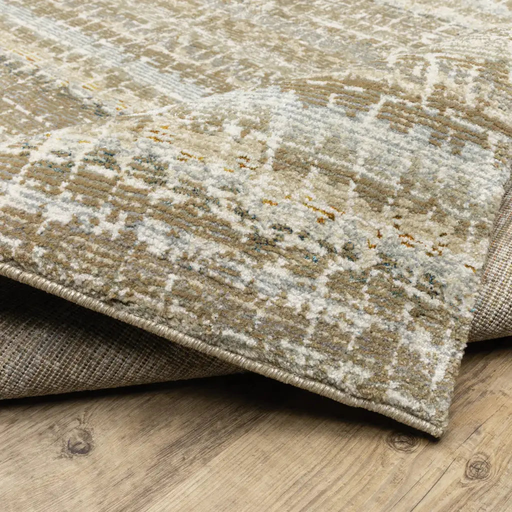 12' Runner Ivory Grey Tan and Brown Abstract Power Loom Runner Rug - Homeroots - Flyclothing LLC