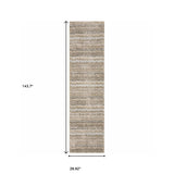 12' Runner Ivory Grey Tan and Brown Abstract Power Loom Runner Rug