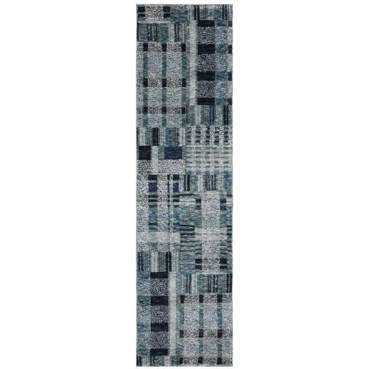 12' Runner Blue Geometric Power Loom Runner Rug - Homeroots - Flyclothing LLC