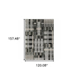10' X 13' Gray and Black Geometric Power Loom Area Rug - Homeroots