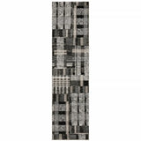 8' Runner Gray and Black Geometric Power Loom Runner Rug - Homeroots - Flyclothing LLC