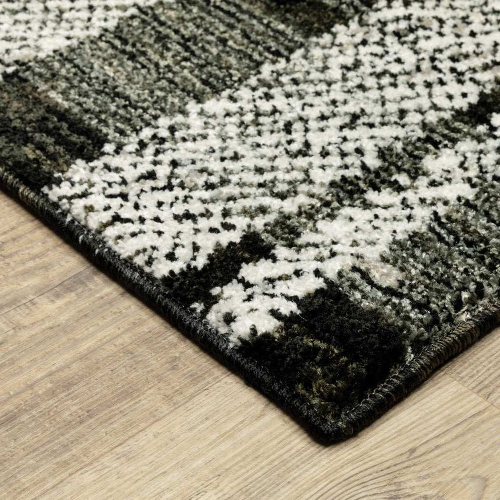 8' Runner Gray and Black Geometric Power Loom Runner Rug - Homeroots - Flyclothing LLC