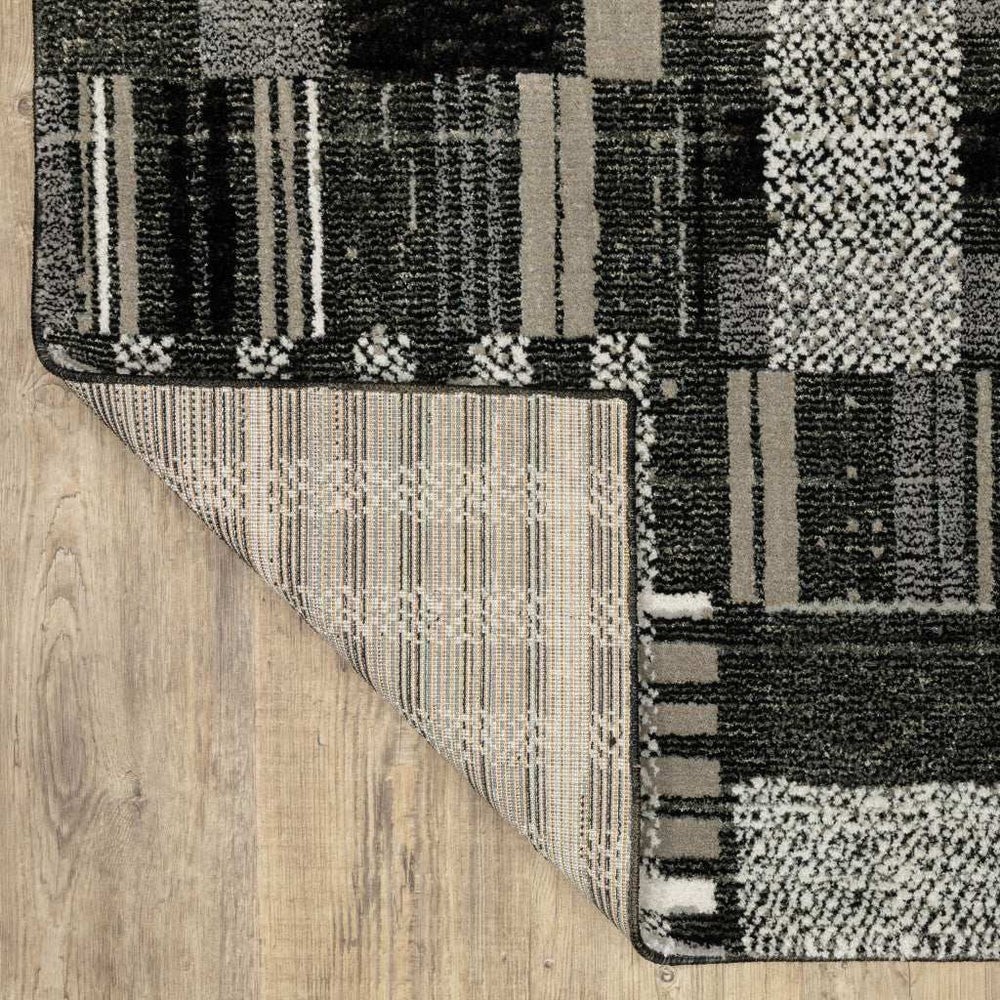 8' Runner Gray and Black Geometric Power Loom Runner Rug - Homeroots - Flyclothing LLC